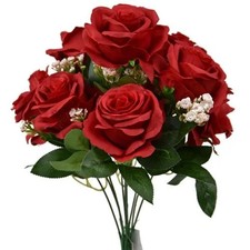 Artificial Flowers - 40cm Open Rose Bush Red