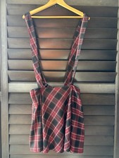Hot Topic Red Black Plaid Skirt with Removable Suspenders Pink Goth Academia