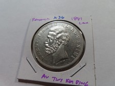 A36 Romania 1881 Silver Leu AU Tiny Rim Dings