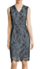 ELIE TAHARI 'Ashley'~ Black Beaded Chantilly Lace V-Neck Party Dress 6 NEW $498