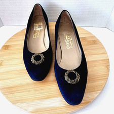 Salvatore Ferragamo Pervinca Calf Wedge Pumps Navy Blue Suede Size 10 AA Vintage