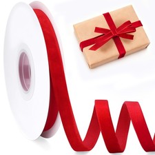 Velvet Ribbon 3/8 Inch x 25 Yards   Red Single Face Velvet Ribbon, Soft  Non...