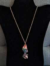 Rhinestone Goldfish Charming Charlie Double Sided Fish Necklace Blue & Green