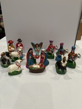 Vtg 13 Piece Hand Painted Chalk-ware/Ceramic Nativity Set Made in Equador