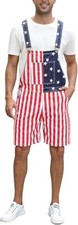 Men's American Flag Denim Bib Overalls Shorts Adjustable Strap Romper