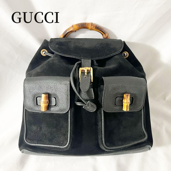 GUCCI Bamboo Leather Backpack Black Authentic Luxury Bag for Women