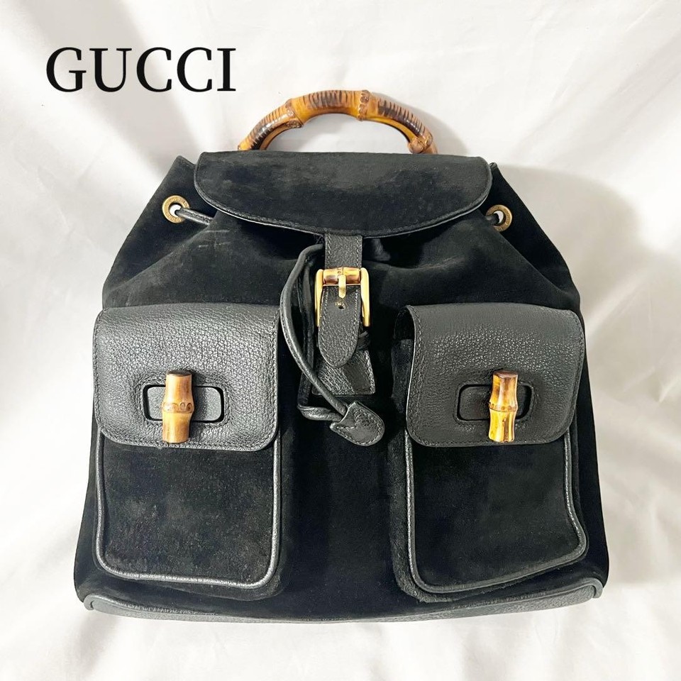 GUCCI Bamboo Leather Backpack Black Authentic Luxury Bag for Women