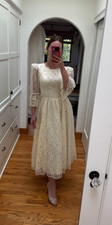 VTG 70s Gunne Sax by Jessica Ivory Lace Dress Victorian Romantic Bridal Size 7