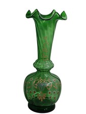 Antique Bohemian Grn Glass Vase Hand Painted ...