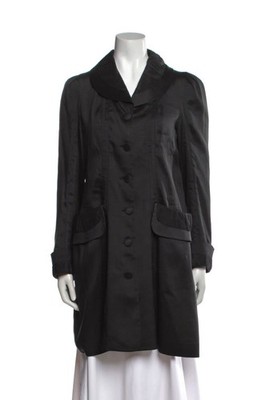 VINTAGE French Rochas Black Silk Evening Coat / Long Jacket Size 38