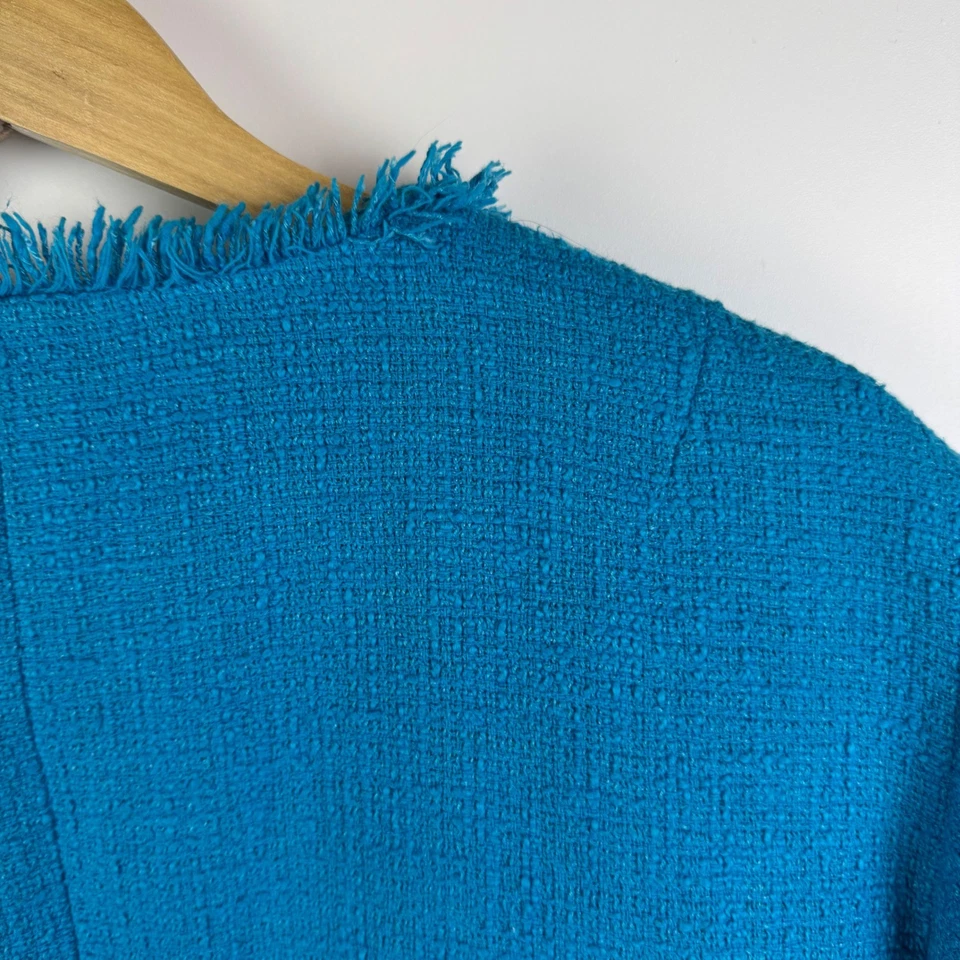 Talbots Fish Beaded Embellished Tweed Jacket Size 18W Blue Open Front Preppy - Image 4 of 4