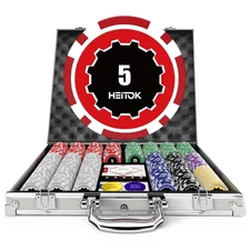 Casino Poker Set 500 Chips Waterproof Cards for Texas Hold'em Blackjack Poker...