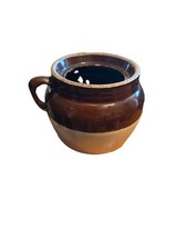 Vintage Stoneware Bean Pot 1.5 Quart Single Handle Two Tone Crock