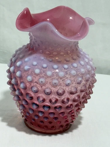 6-inch tall Fenton Cranberry Opalescent Hobnail Vase