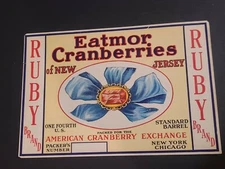 Ruby Brand Cranberries Crate Barrel Label New Jersey 10" X 7" American Exchange