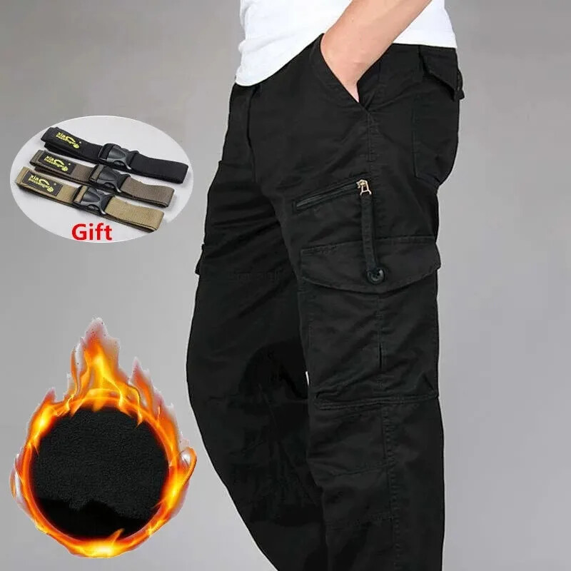 Winter Men Cargo Pants Double Layer Fleece Warm Thick Camouflage Tactical Cotton