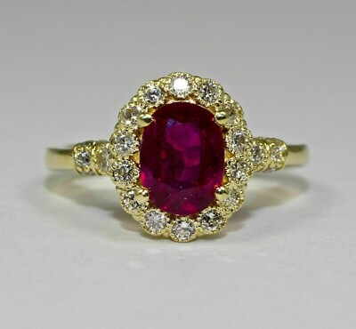 2.50Ct Oval Cut Lab Created Red Ruby 925 Sterling Silver Halo Engagement Ring