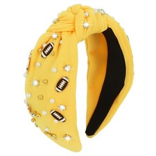 Yellow Football Jeweled Knotted Headband Pearl Rhinestone Hair Accessories
