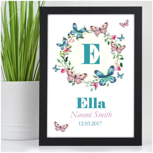 Baby Girl Butterfly Print Gift - Personalised Butterfly Print for Newborn Baby - Afbeelding 1 van 7
