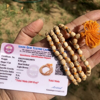 LAB Certified TULSI TULASI VAISHNAV ISKCON Japa Mala ROSENARY 108+1 Bead Prayer