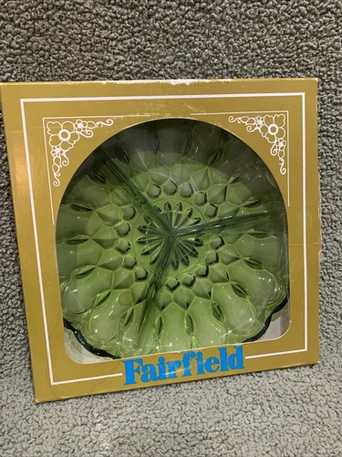 Vintage Anchor Hocking Green Fairfield Divided 3-Part Relish Dish Excellent !!