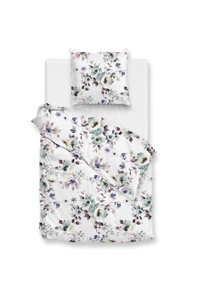 Zo! Home Flanell Bettwäsche 155x220 cm Celia white Rosen Zweige mint flieder
