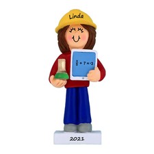 Personalized Christmas Ornament - Brunette Female STEM Learner, Math and Science