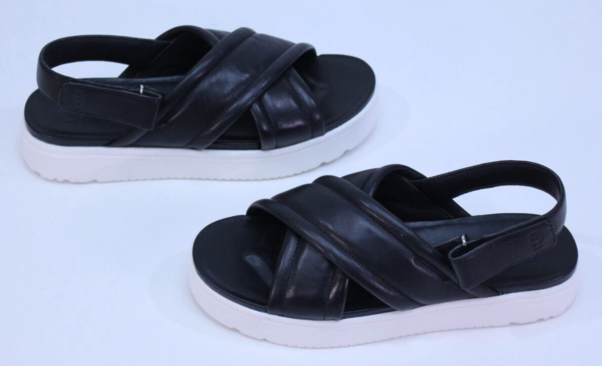 UGG Zayne Slingback Cross 9 scarpe slide zoccoli sandali infradito in bianco e nero abito in ottime condizioni
