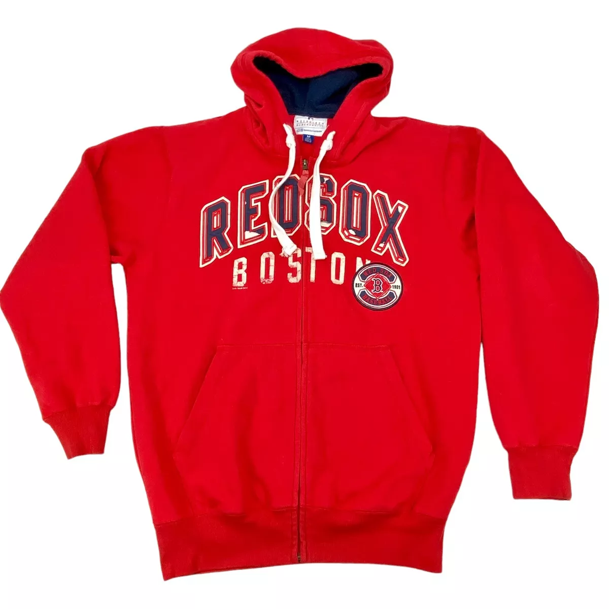 Boston Red Sox Distressed Full Zip Hoodie Red Sweatshirt MLB Baseball  Men's Sz M