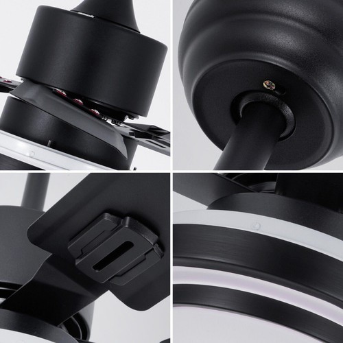 Modern Black 52" Reversible Ceiling Fan 3-Speed Remote 3-Color LED Chandelier - Picture 9 of 13