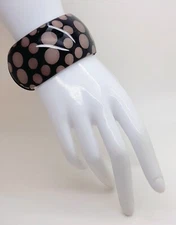 B001 Chunky wide 1.5 inch clear polka dot print plastic bangle fashion bracelet