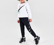 Nike Toddlers Girls Black/White Repeat Swoosh Hoodie Jogger Set 36J160-023 6 6X