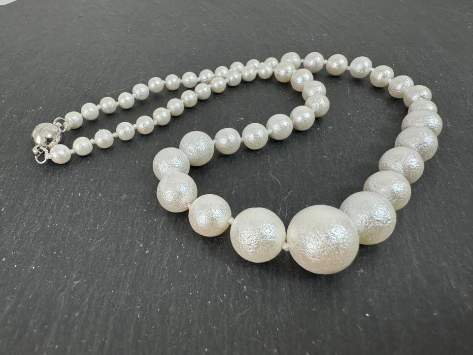 Muschelkernperlen Verlauf Collier Kette Länge 49 cm ! Perlen ca  6-14,5 mm ! - Bild 2 von 4