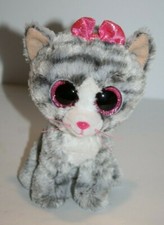Ty Beanie Boos Kiki Cat 6" Pink Glitter Eye Bow Grey Tabby Gray Plush Stuffed #1