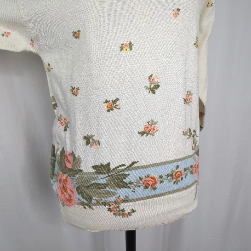 Vintage Mondi Sweater Small White Knit Floral - Image 4 of 4