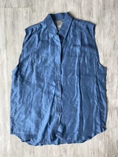 VTG Get Dressed 100 Silk Collared Button Down Women’s Shirt Dusty Blue Sz L