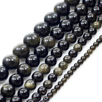 Natural Gemstones Black Gold Obsidian Round Bead 15'' strand 4 6mm 8mm 10mm 12mm