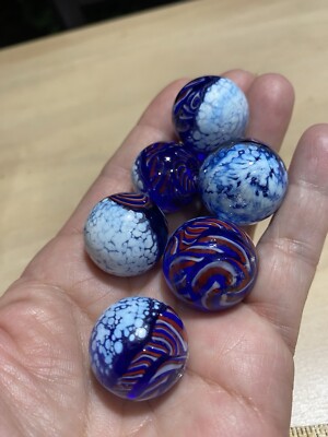 Shortie s Fancy Handmade Playing&Hiding Marbles Lot Of 6 Snowin  In The USA Orbs