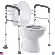 Adjustable Toilet Safety Rails - Foldable Frame for Seniors & Disabled, 300 LB