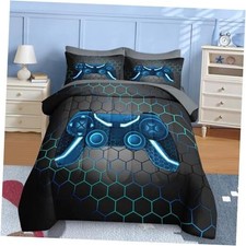 Juego de edred n de 7 piezas tama o ropa de cama retro con Queen Gamepad Azul 2