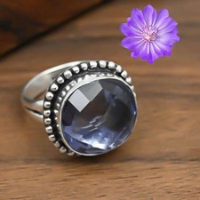 Blue Iolite Gemstone 925 Sterling Silver Handmade Jewelry Ring Gift For Her