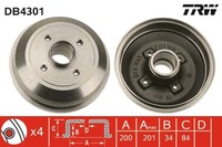 2X TRW Bremstrommel DB4301 FüR Corsa Opel X01 F08 F68 W5L 16V Twinport Cdti DTI