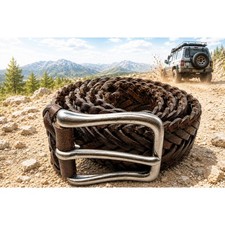Made in England Mens Braided Leather Belt Dark Brown Woven 40/100 2110389/2