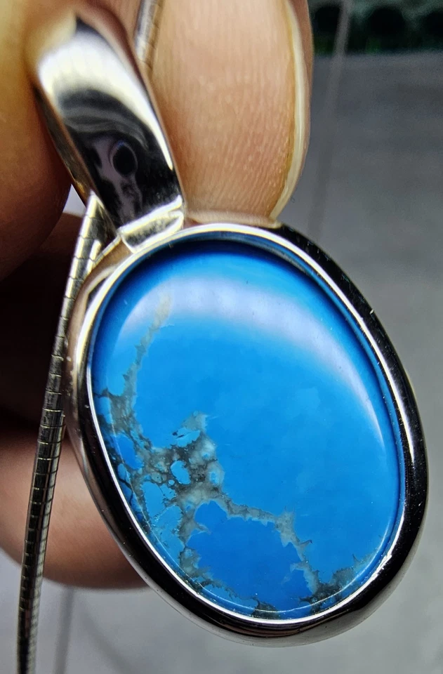 Collar Colgante Turquesa Plata de Ley 925 China e Italia Cadena Omega 18"... Foto 3 de 4