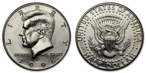 1996-P KENNEDY HALF DOLLAR UNCIRCULATED FROM ROLL