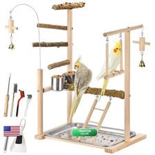 SMICEM Natural Wood Parrot Playground Perch Stand for Lovebirds Cockatiels