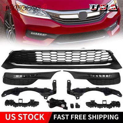 Fit 2016 2017 Honda Accord Front Lower Bumper Grille LED Fog Light Bezel Bracket