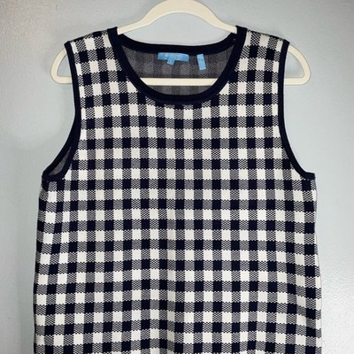 Draper James Navy and White Checkered Knit Top