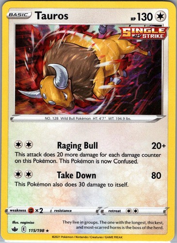 Tauros 115/198 Holo Rare Chilling Reign Pokemon Near Mint