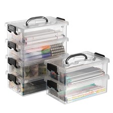 6-Pack Large Stackable Pencil Boxes with Handles, Transparent Pencil Case wit...